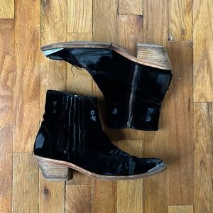 Free People ‘Barbary’ Distressed Velvet Black Ankle Booties